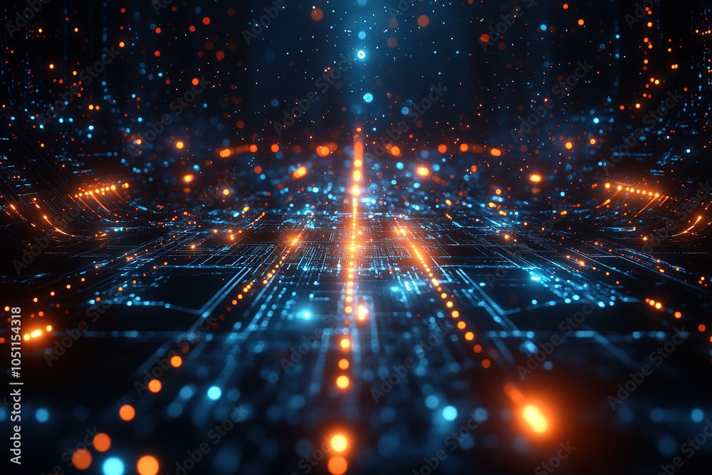 Obraz premium Abstract digital network with glowing lines and particles.