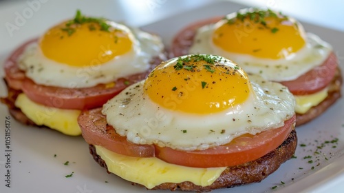 Colorful Breakfast Plate with Eggs and Ham