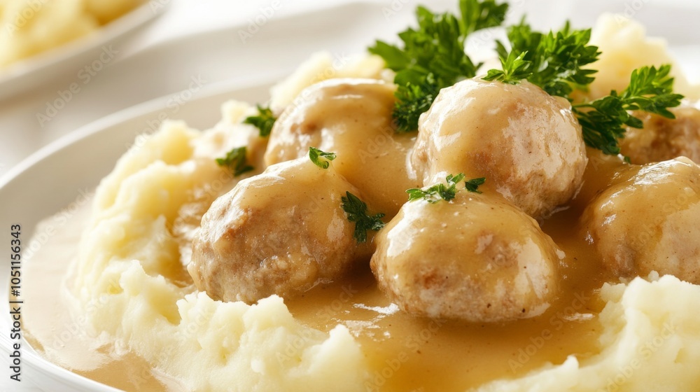 Meatballs with Mashed Potatoes and Gravy Presentation Meatballs with Mashed Potatoes and Gravy Presentation