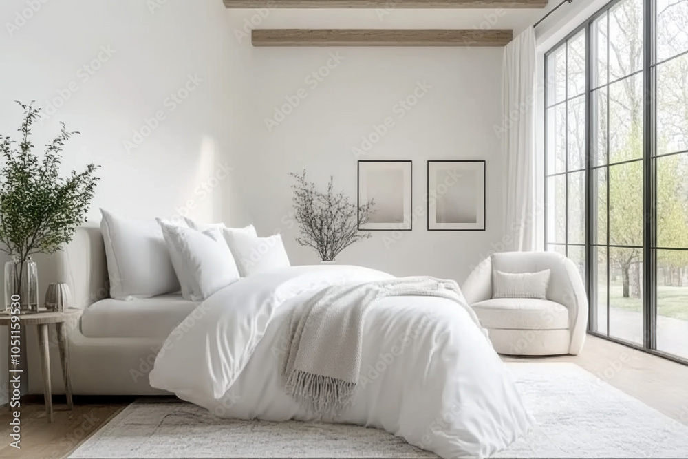 Fototapeta premium White and Clane French modern bedroom