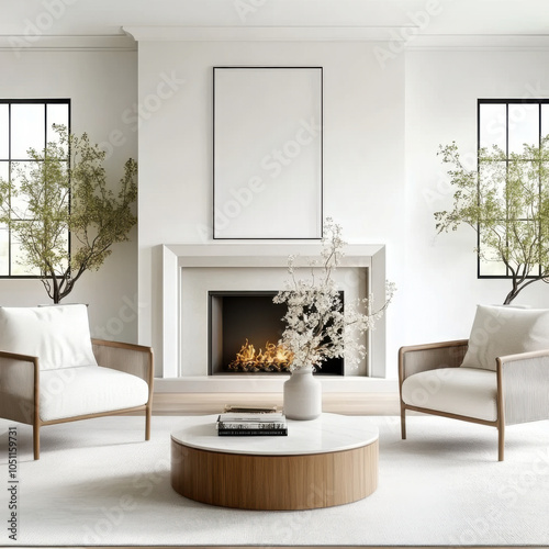 chairs and sofa near fireplace interior design of modern living room