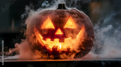 Jack-o'-lantern in smoke, halloween, pumpkin, carved pumpkin, spooky, scary