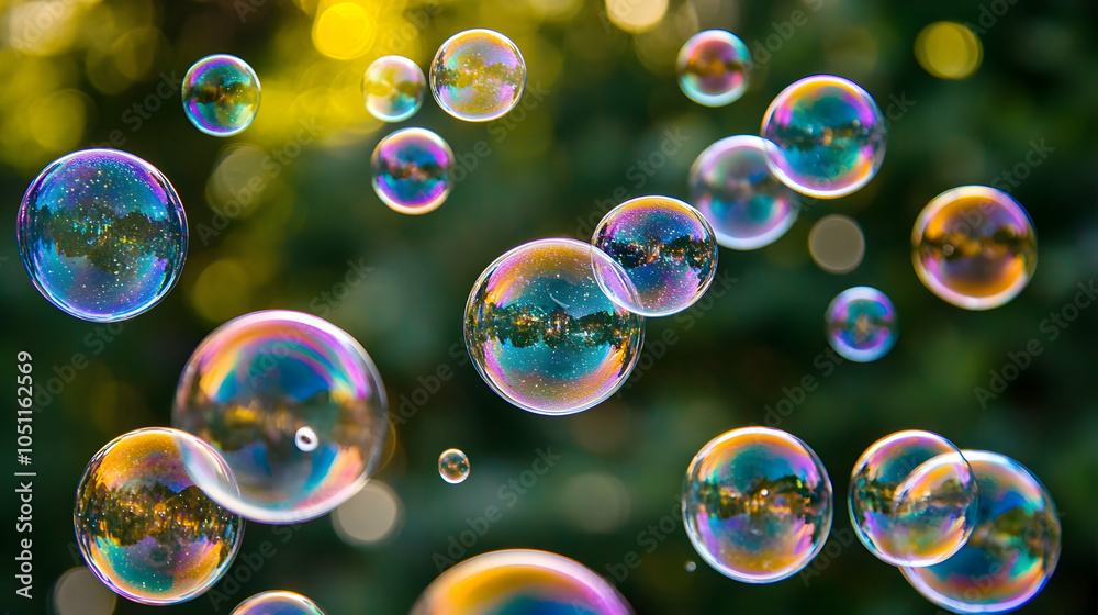 Rainbow Soap Bubbles Floating in the Air, colorful, iridescent, light, bokeh, blurry Rainbow Soap Bubbles Floating in the Air, colorful, iridescent, light, bokeh, blurry