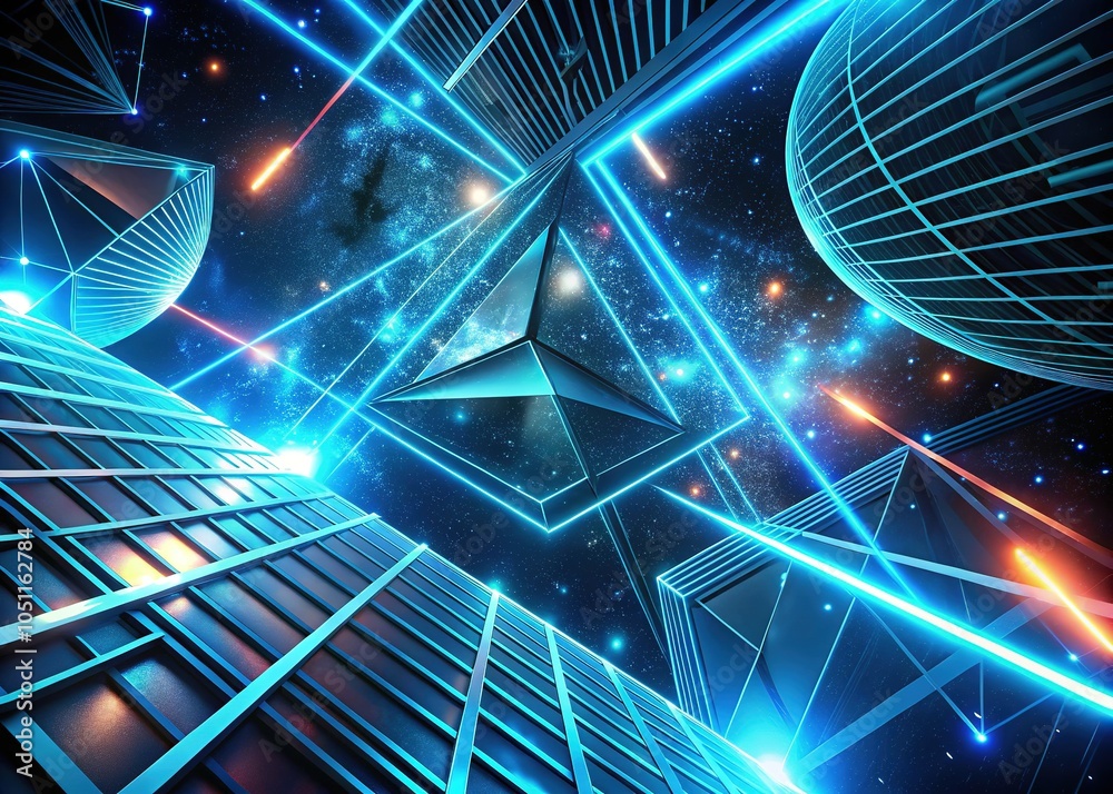 Abstract Scifi Neon Lines and Shapes in Space Abstract Scifi Neon Lines and Shapes in Space