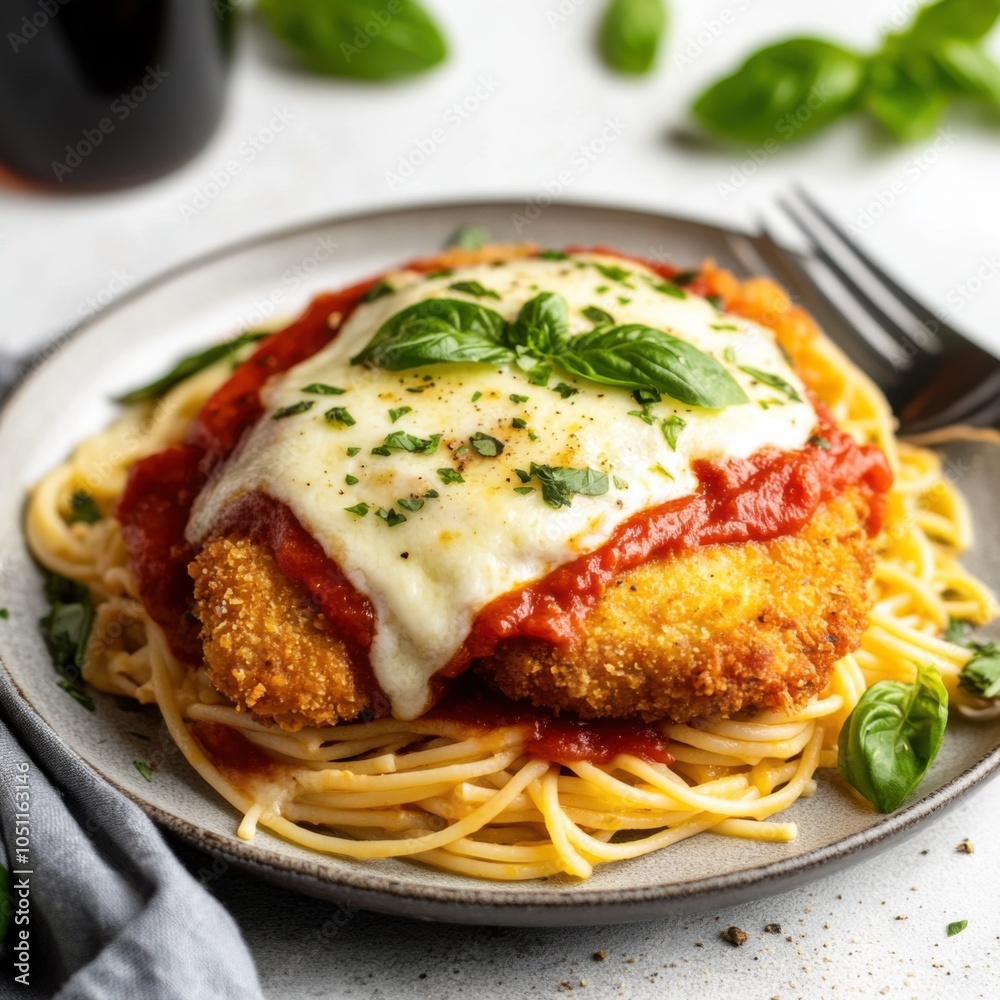 A classic chicken parmesan with a crispy breaded chicken cutlet, marinara sauce, and melted mozzarella cheese A classic chicken parmesan with a crispy breaded chicken cutlet, marinara sauce, and melted mozzarella cheese