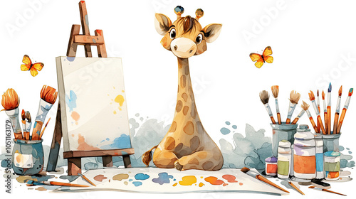 Giraffe is drawing, illustrated on a white background photo