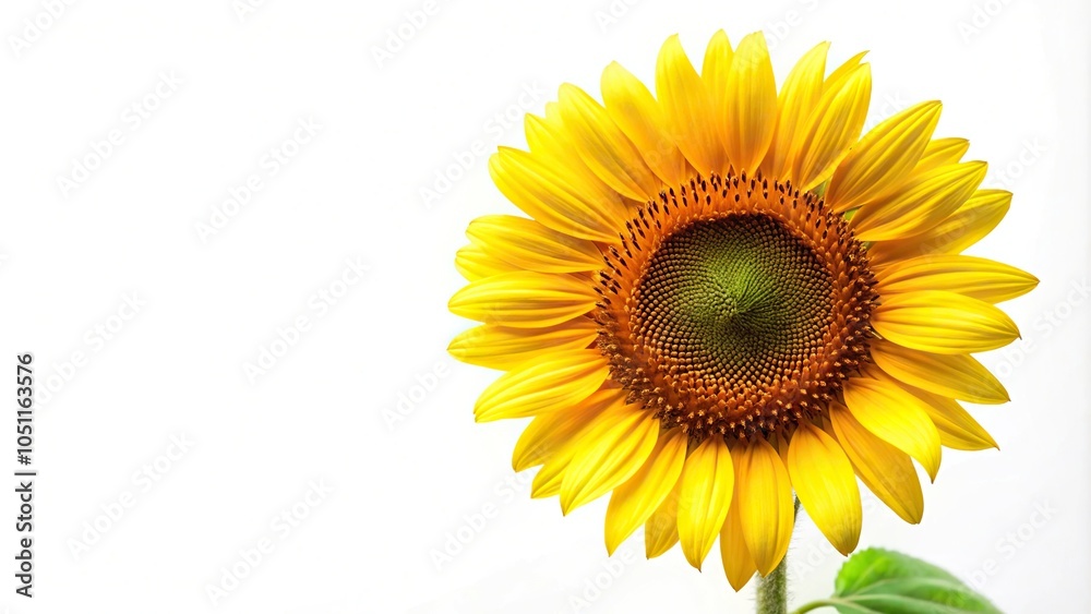 Vibrant wide-angle sunflower on white background Vibrant wide-angle sunflower on white background