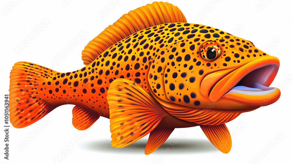 Orange Spotted Fish with Open Mouth, orange fish, fish illustration, fish drawing, fish graphic, underwater Orange Spotted Fish with Open Mouth, orange fish, fish illustration, fish drawing, fish graphic, underwater