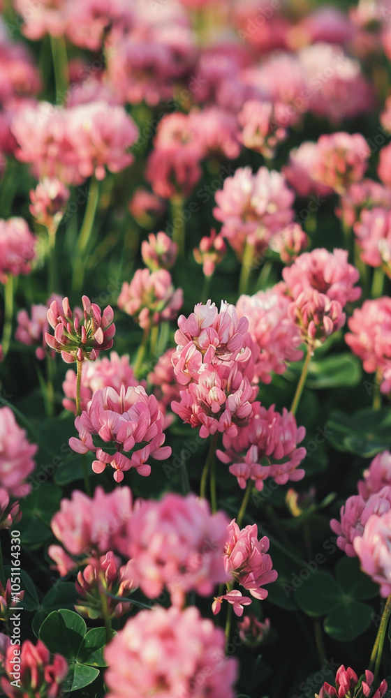 a large number of soft pink clover flowers are arranged in a dense pattern against a large field a large number of soft pink clover flowers are arranged in a dense pattern against a large field