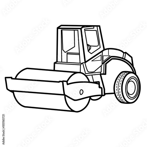 Road roller illustration on transparent background. Kids coloring page about construction transport