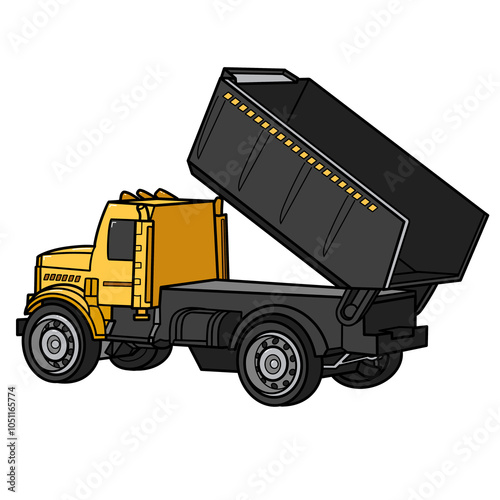 Dump truck illustration on transparent background. Kids coloring page about construction transport