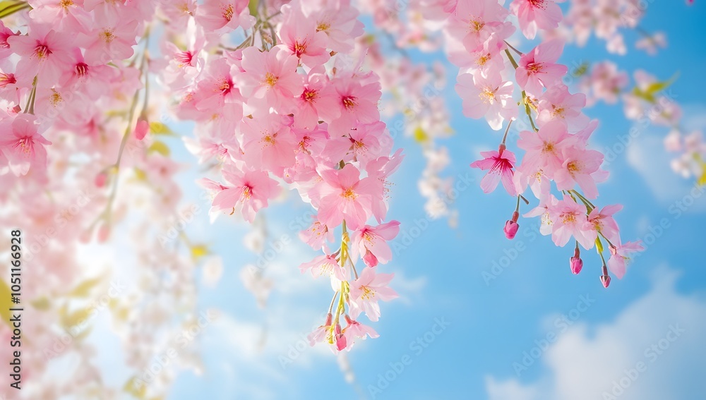 Beautiful Cherry Blossom Branches in Full Bloom Against a Clear Blue Sky Beautiful Cherry Blossom Branches in Full Bloom Against a Clear Blue Sky