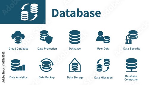 Database icon. Collection of icons about storage technology, computers, internet, cloud computing, data.