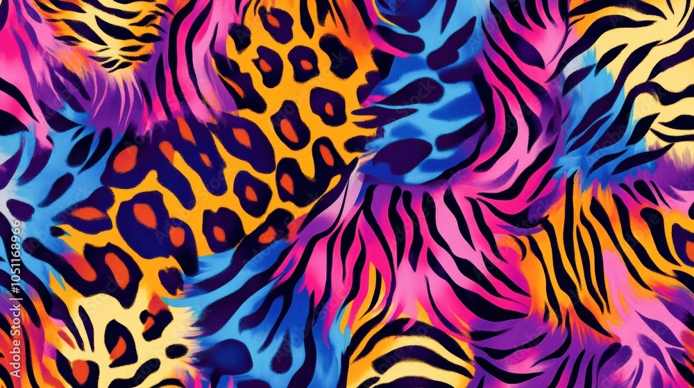 Vibrant animal print pattern with a blend of colors and textures for creative designs. Vibrant animal print pattern with a blend of colors and textures for creative designs.
