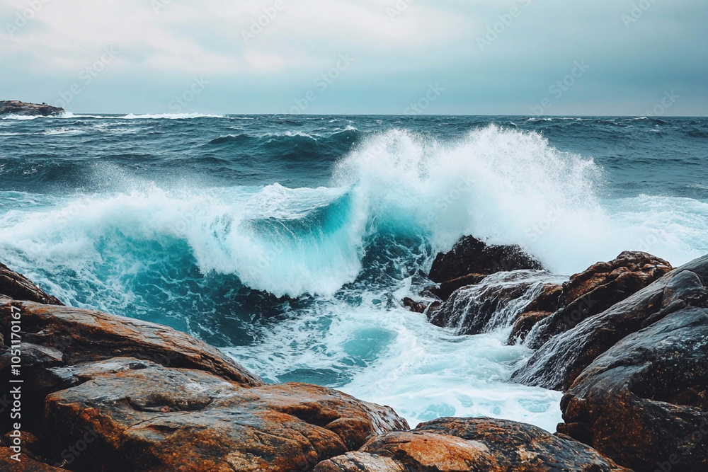 Obraz premium waves crashing on rocks