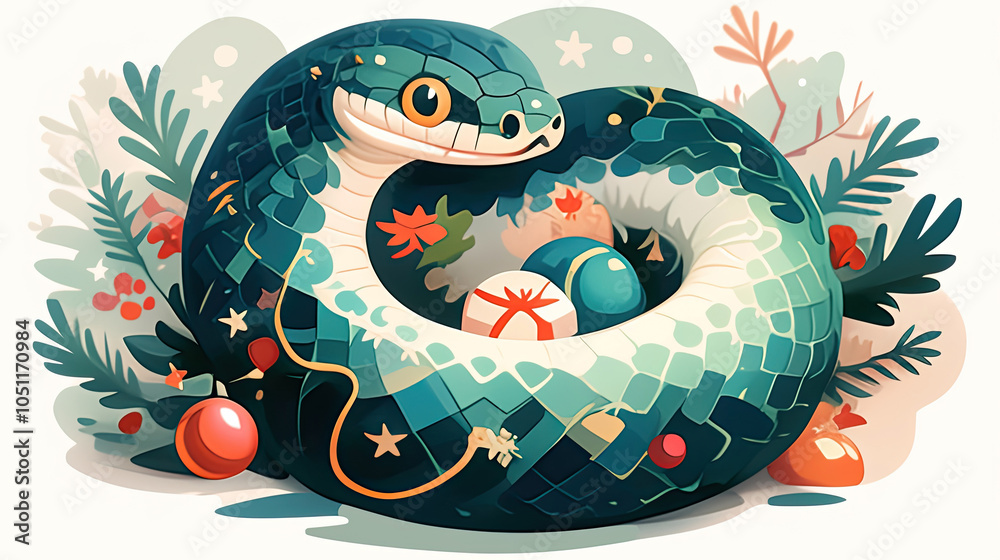 Green snake celebrating chinese new year 2025 with christmas lights Green snake celebrating chinese new year 2025 with christmas lights