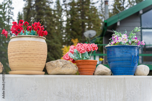 Wallpaper Mural Flowers pots on top of house wall Torontodigital.ca