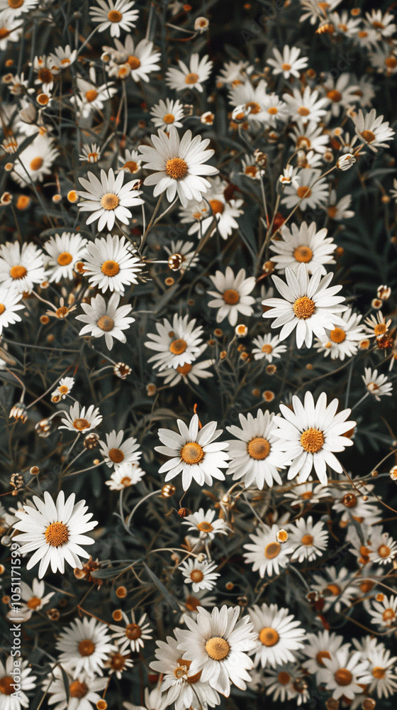 a large number of tiny white daisies are arranged in a dense pattern against a large field a large number of tiny white daisies are arranged in a dense pattern against a large field