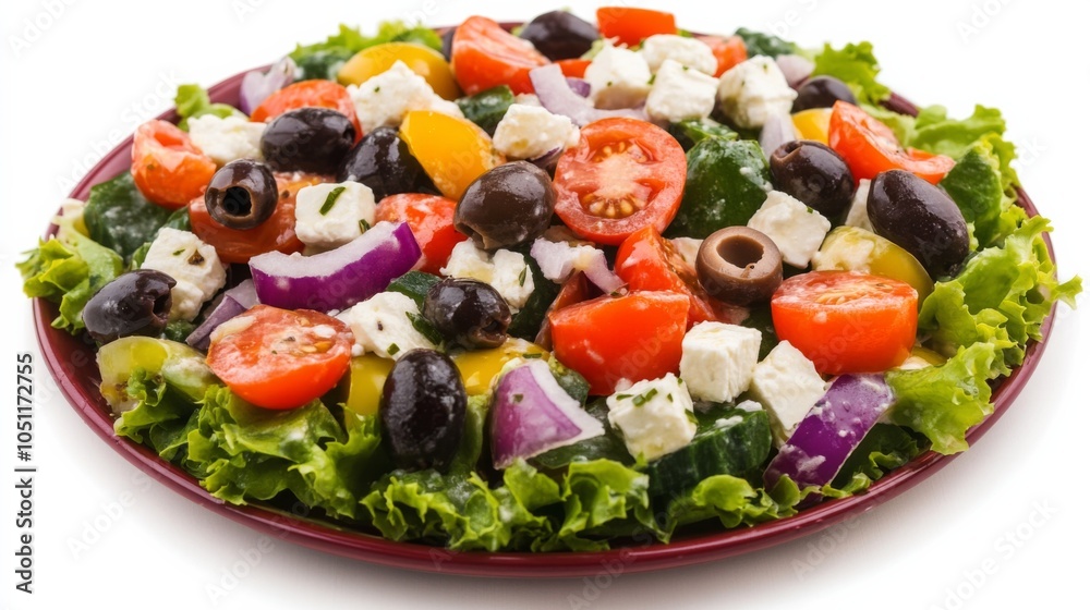 Fresh Salad with Tomatoes and Olives on White Background Fresh Salad with Tomatoes and Olives on White Background