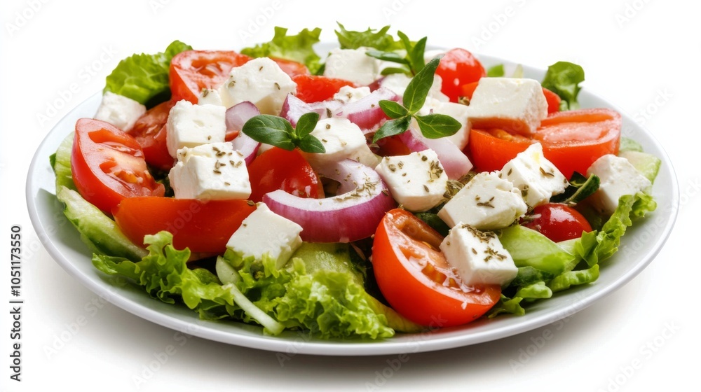 Fresh Salad with Feta Cheese and Oregano Garnish Fresh Salad with Feta Cheese and Oregano Garnish