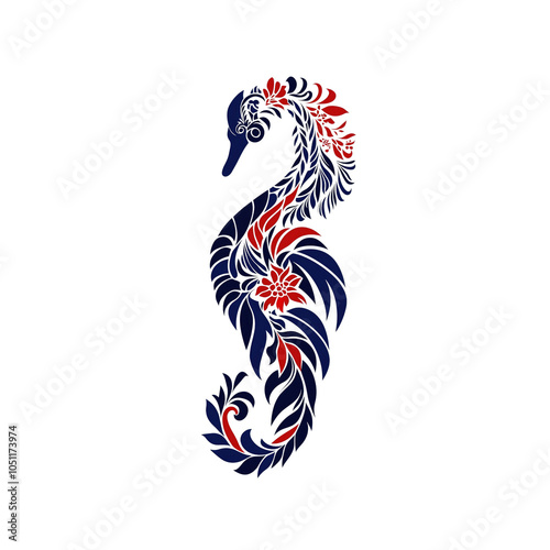 Wallpaper Mural Blue Seahorse with Red Flowers Floral Design Torontodigital.ca