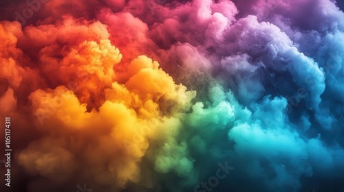 A colorful cloud of smoke with a rainbow effect