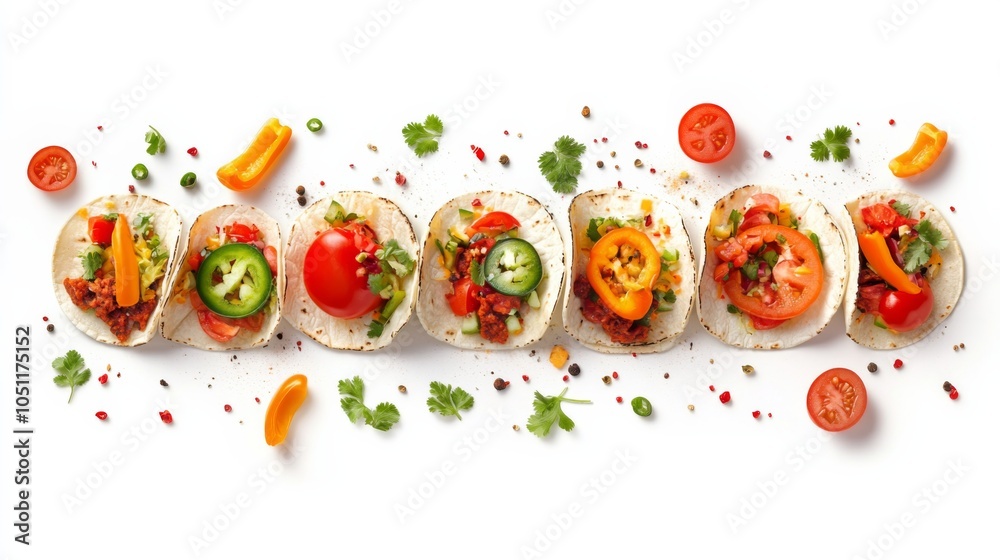 Fresh Tacos Displayed on a White Background Fresh Tacos Displayed on a White Background