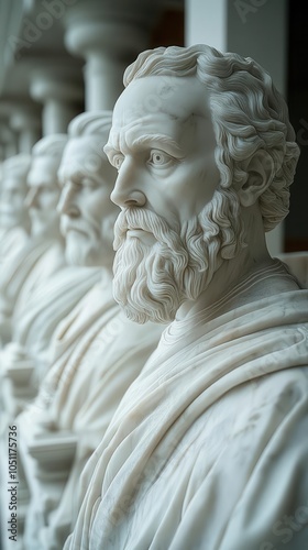 collection of marble statue philosophers displayed against a clean white background showcasing intricate craftsmanship and timeless wisdom representing the rich heritage of philosophical thought