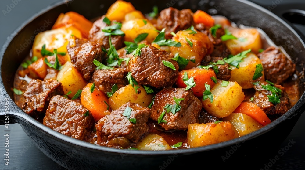 Simmering homemade organic beef stew with chunks of beef carrots potatoes and fresh herbs cooked to perfection in a rustic cast iron pot creating a comforting and nourishing meal Simmering homemade organic beef stew with chunks of beef carrots potatoes and fresh herbs cooked to perfection in a rustic cast iron pot creating a comforting and nourishing meal