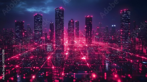 Wallpaper Mural Breathtaking futuristic city skyline with towering glass and metal skyscrapers integrated with holographic digital displays neon lighting and a vibrant aesthetic Torontodigital.ca