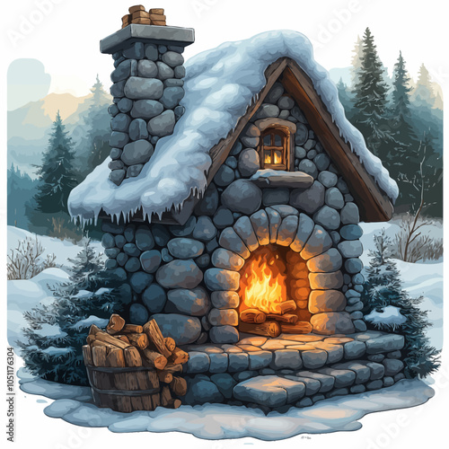 Animated Fireplace Scene Die-Cut Vinyl Sticker