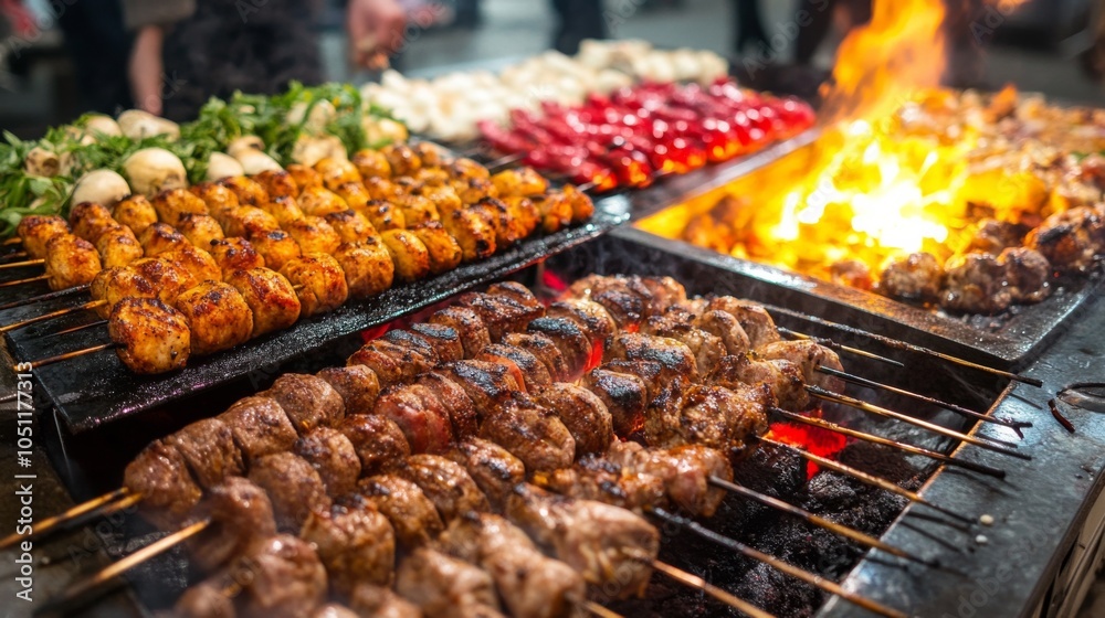 Grilled Eastern Meats in Artistic Outdoor Setup Grilled Eastern Meats in Artistic Outdoor Setup