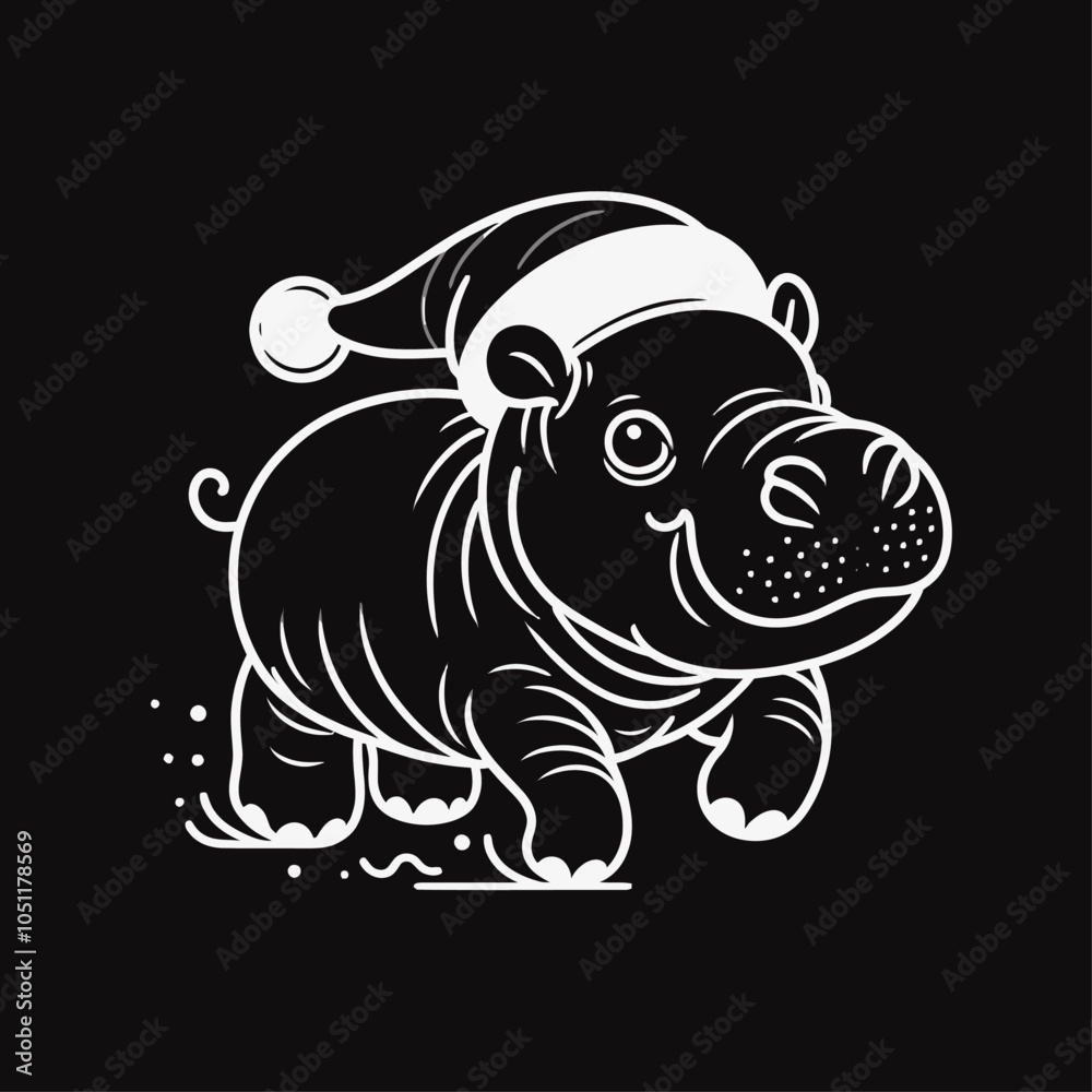 Fototapeta premium Adorable Baby Hippo in a Santa Hat A Playful Holiday Illustration