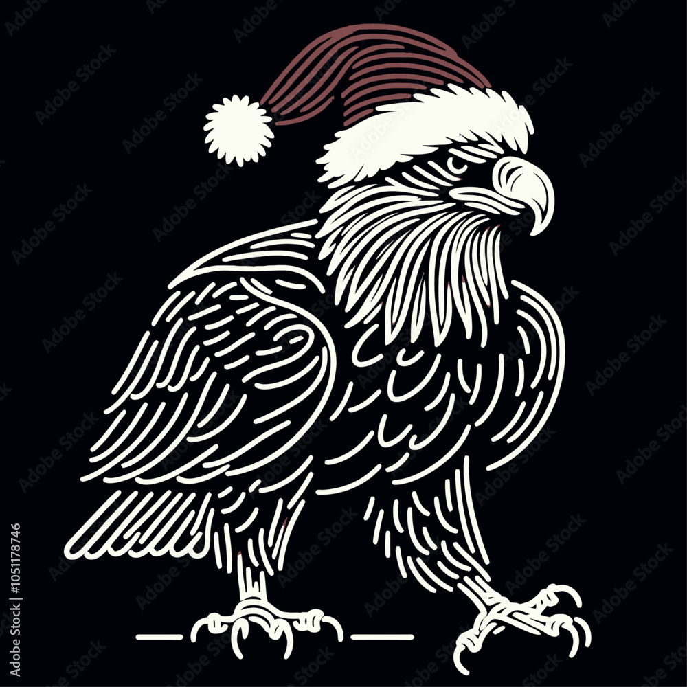 Festive Representation of a Bald Eagle Celebrating Holiday Cheer with a Santa Hat