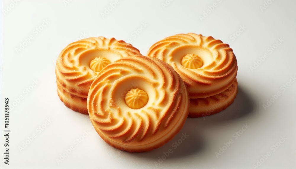 Delicate Swirl Butter Cookies on White Background Delicate Swirl Butter Cookies on White Background