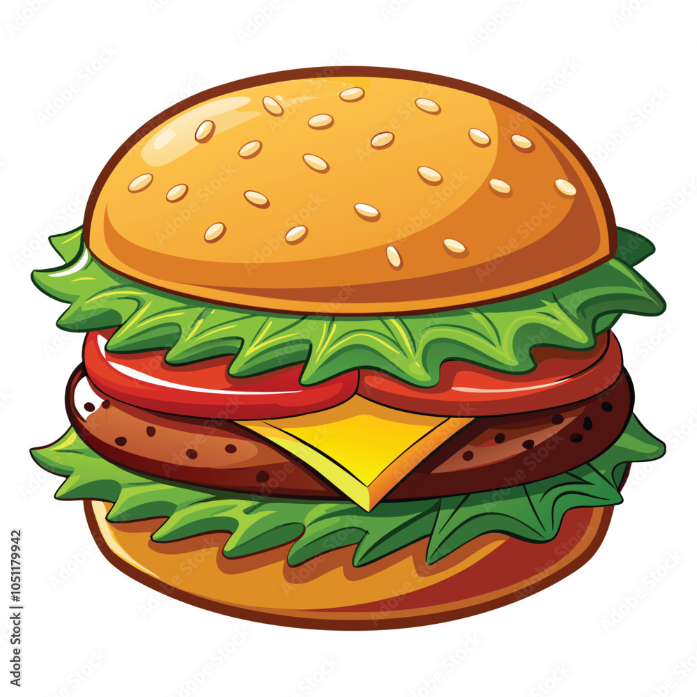 Realistic Juicy Hamburger on White Background Vector Illustration for Food Design Projects Realistic Juicy Hamburger on White Background Vector Illustration for Food Design Projects