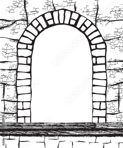 An Illustration of a Blank Archway Featuring Attractive Stone Textures and Details
