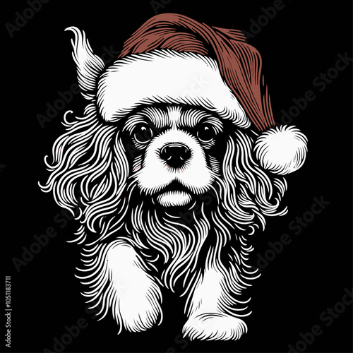 Charming Cavalier King Charles Spaniel Dog in Festive Santa Hat for Holiday Cheer