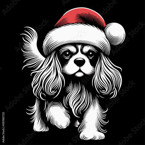 Festive Cavalier King Charles Spaniel Dog in Santa Hat A Charming Holiday Companion