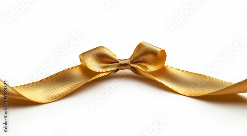 Golden ribbon with bow on white background, created with Generative AI technology photo