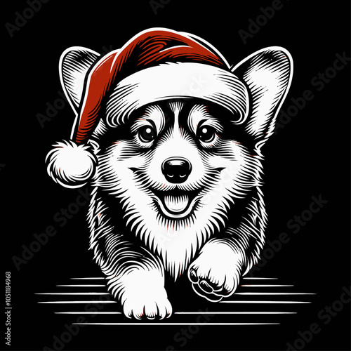 Cheerful Corgi Dog in a Santa Hat Spreading Holiday Joy and Festive Cheer