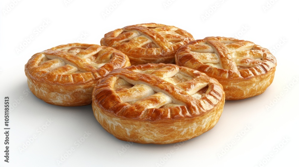 3D Meat Pies on White Background with Natural Lighting 3D Meat Pies on White Background with Natural Lighting