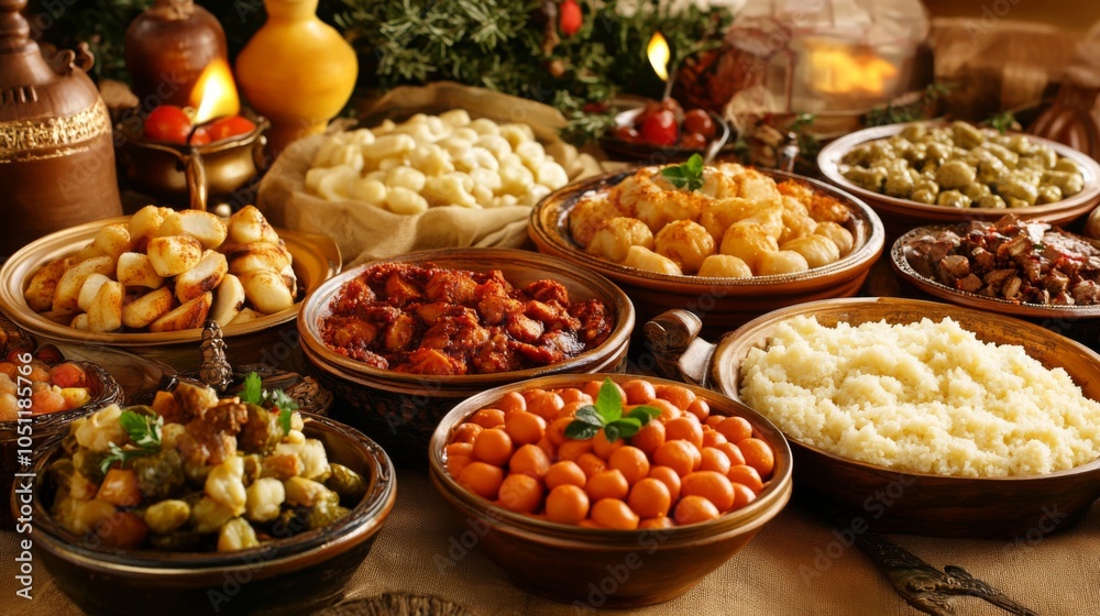 Obraz premium Seasonal Eastern Food Traditions in Elegant Presentation