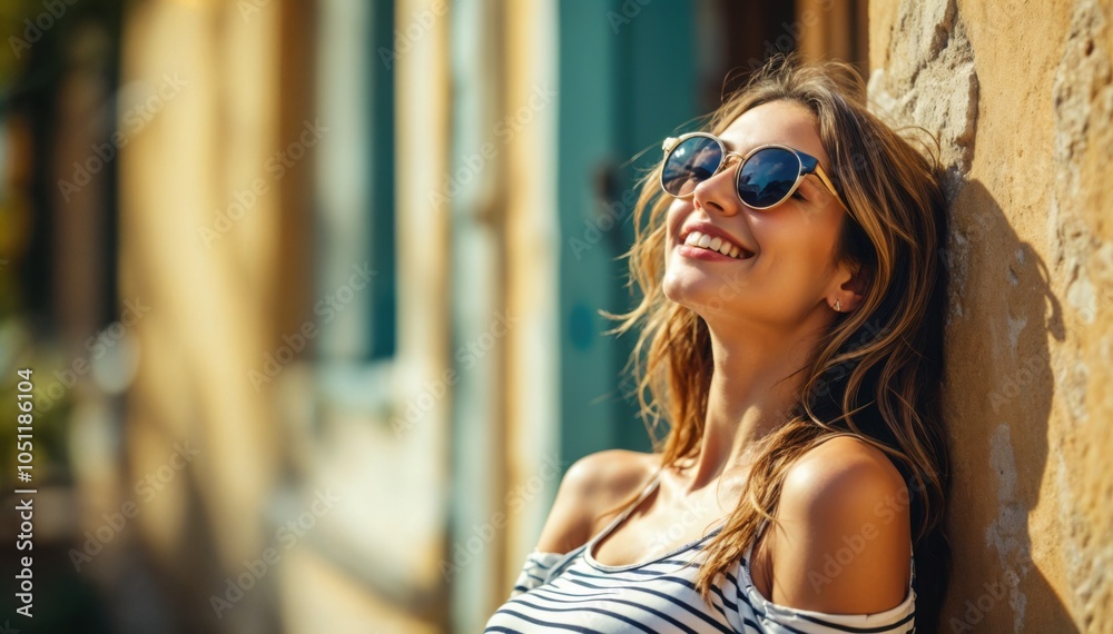 Confident Woman in Crop Top Enjoying Sunlight Against a Wall Confident Woman in Crop Top Enjoying Sunlight Against a Wall