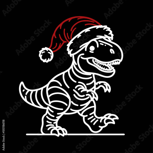 Cute Dinosaur in Santa Hat Celebrating Christmas Cheerfully with Joyful Spirit