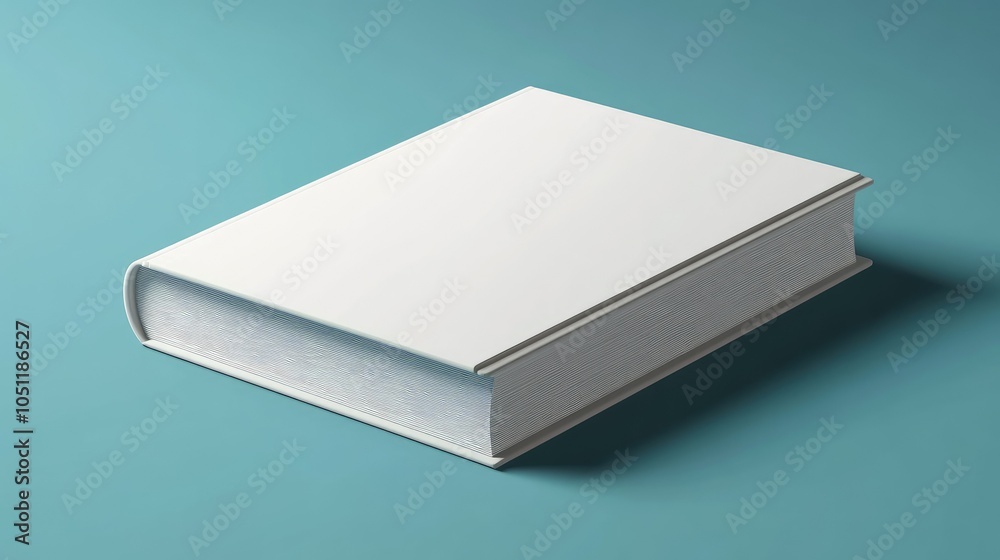 A minimalist 3D vector mockup of a closed book with a plain white hardcover, standing upright with detailed shadow effects A minimalist 3D vector mockup of a closed book with a plain white hardcover, standing upright with detailed shadow effects
