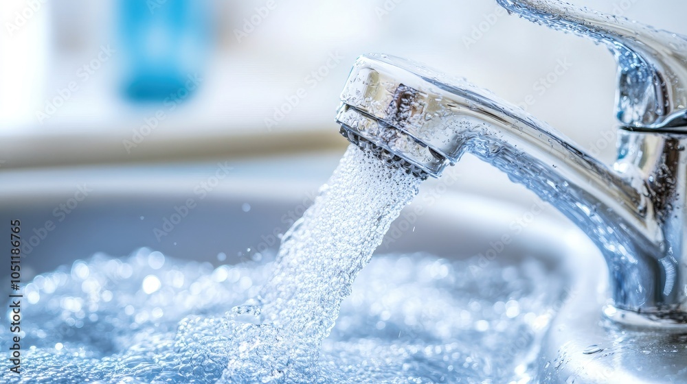 Sparkling Water Flowing from Silver Faucet Sparkling Water Flowing from Silver Faucet