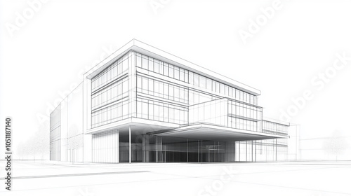 Modern Architecture building construction perspective design, building sketch line drawing on white background Digital Architectural Rendering Alongside traditional 