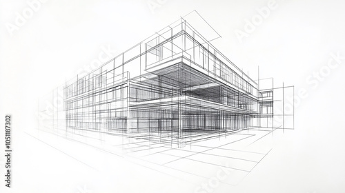 Modern Architecture building construction perspective design, building sketch line drawing on white background  Digital Architectural Rendering Alongside traditional  

