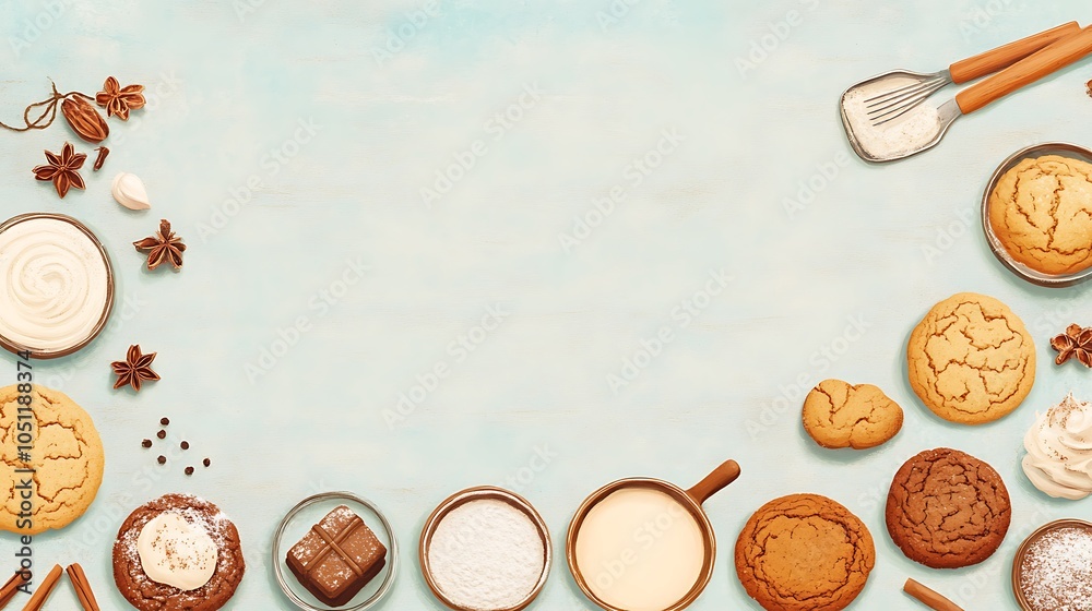 Illustrated Recipe Card with Delicious Cookie Ingredients Illustrated Recipe Card with Delicious Cookie Ingredients